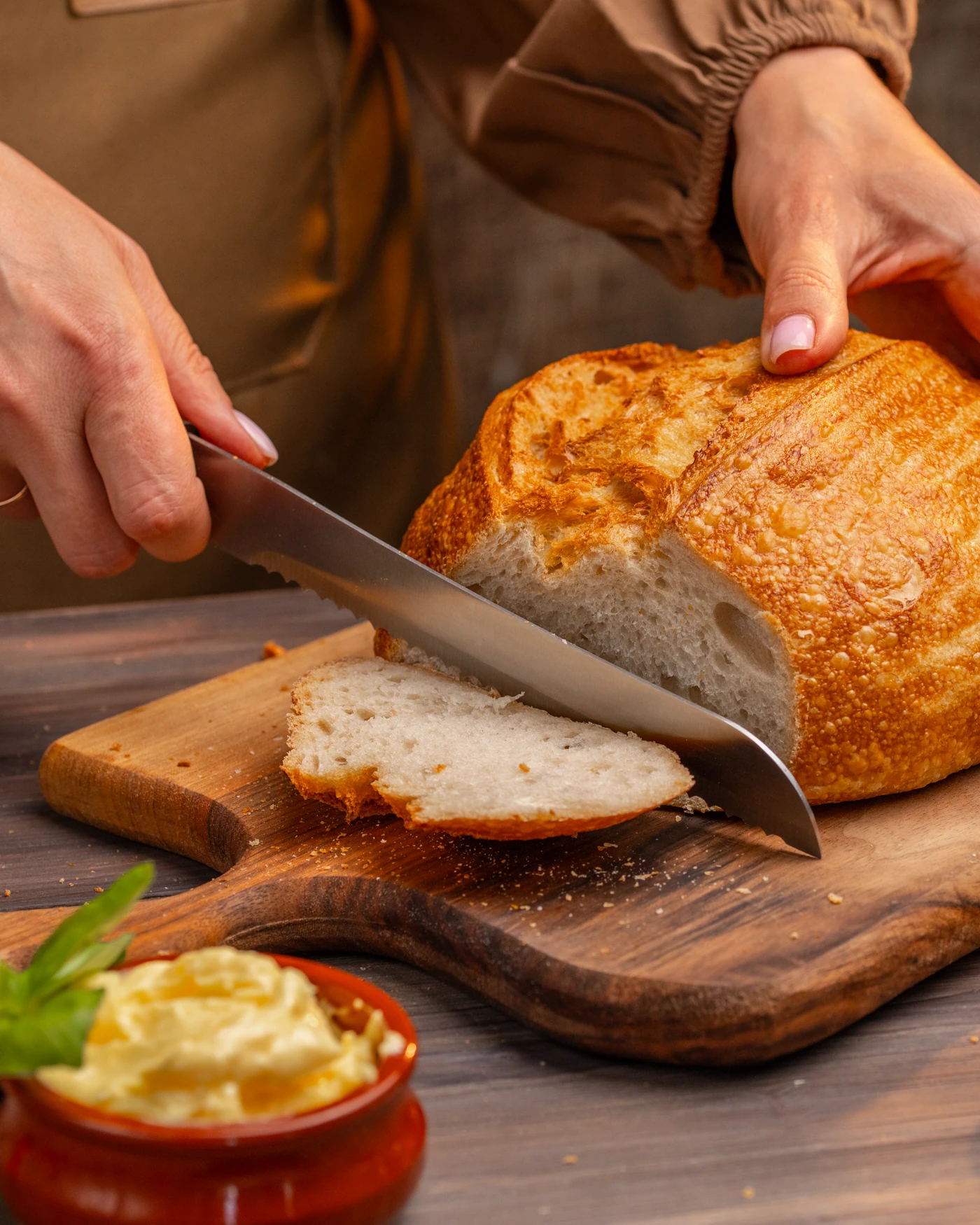 Bread served - slices with butter and accompaniments