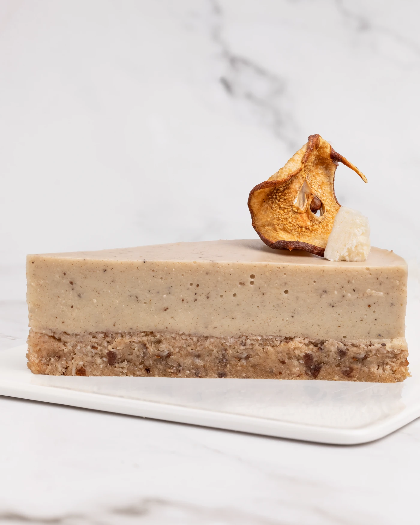 Pear cake - minimalist styling with dried pear garnish