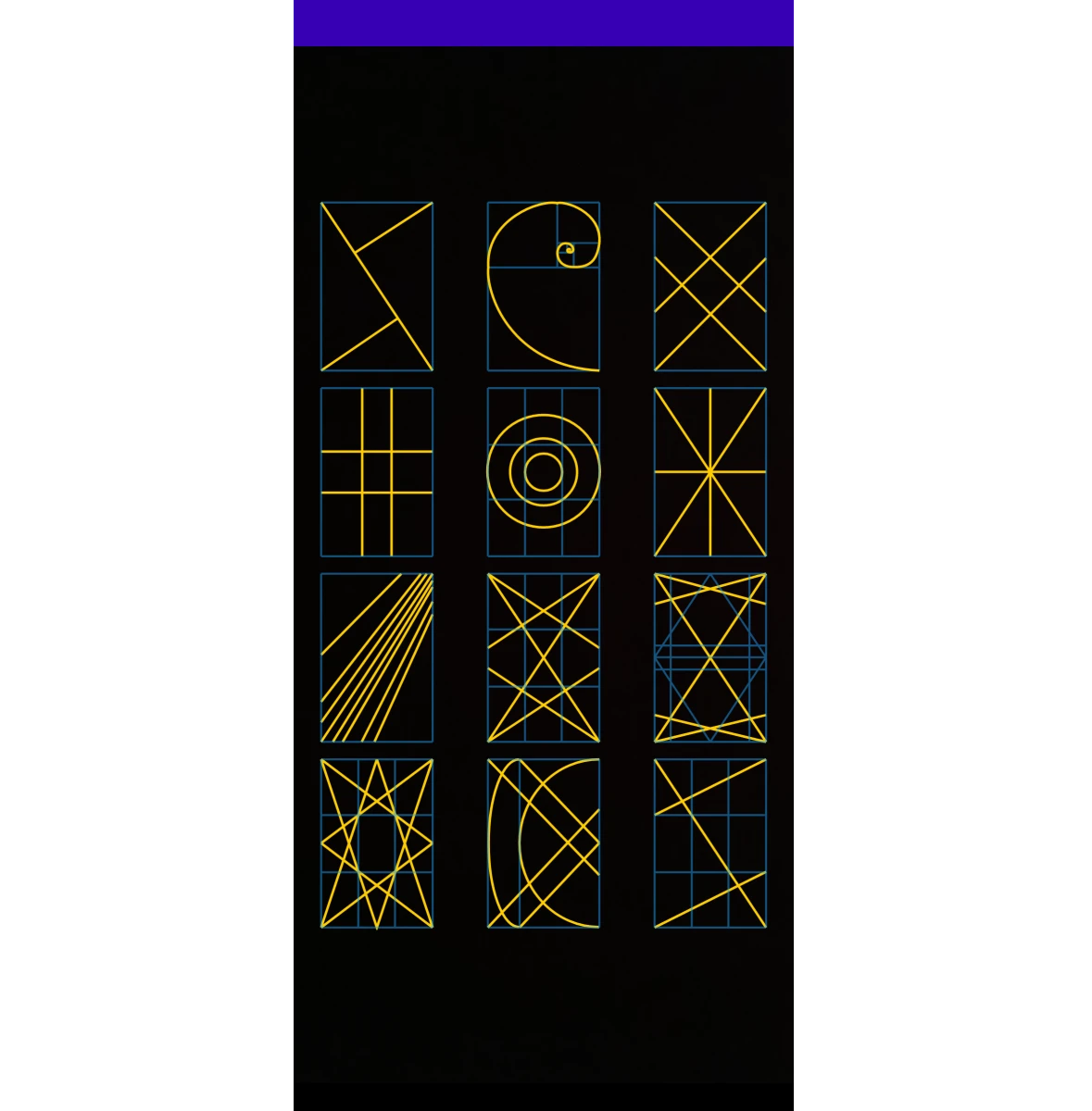 Диаграми на основни техники за композиция във фууд фотографията: правило на третините, златна спирала и триъгълни мрежи.
